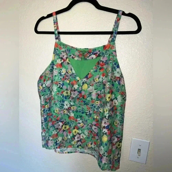 Maeve By Anthropologie Green Floral Quinn Textured Cami Blouse SIZE 12 - Picture 8 of 12